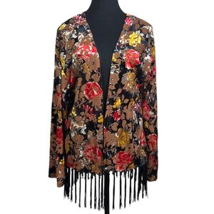 Sans Souci Elegant Brown Kimono Wuth Velvet And Fringe Size Med